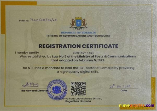Somalia Registration Certificate